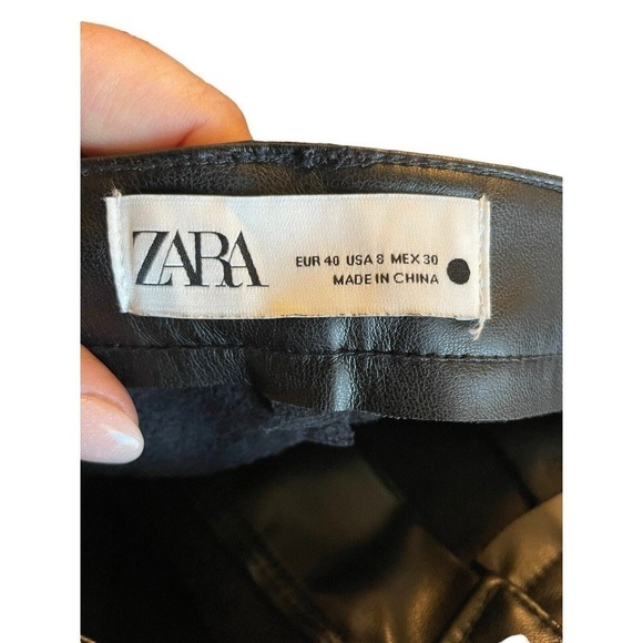 Zara Faux Leather Cropped Pants Black Straight Leg Women’s US Size 8 - Picture 7 of 8